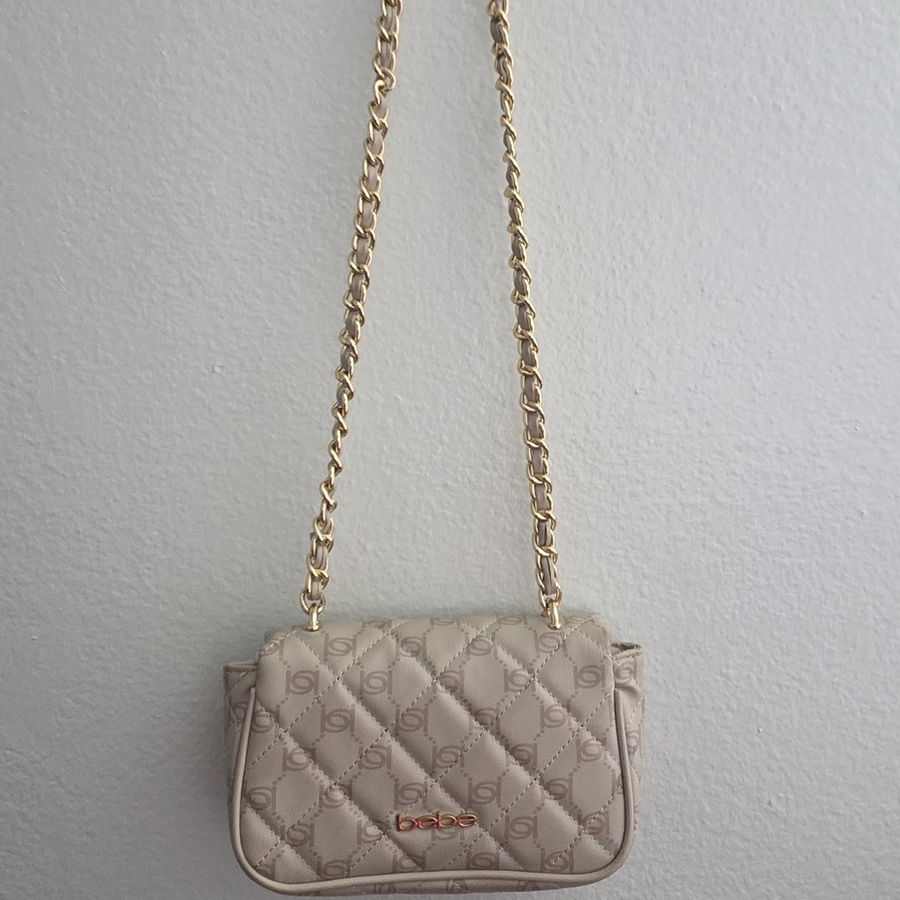 BEBE Beige Quilted Chain Crossbody Bag - Picture 2 of 5